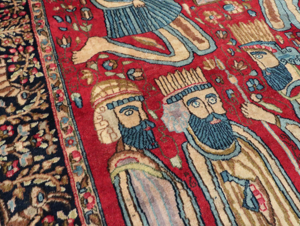 Vintage Persian Kerman Pictorial Accent Rug, No.27792 - Gss