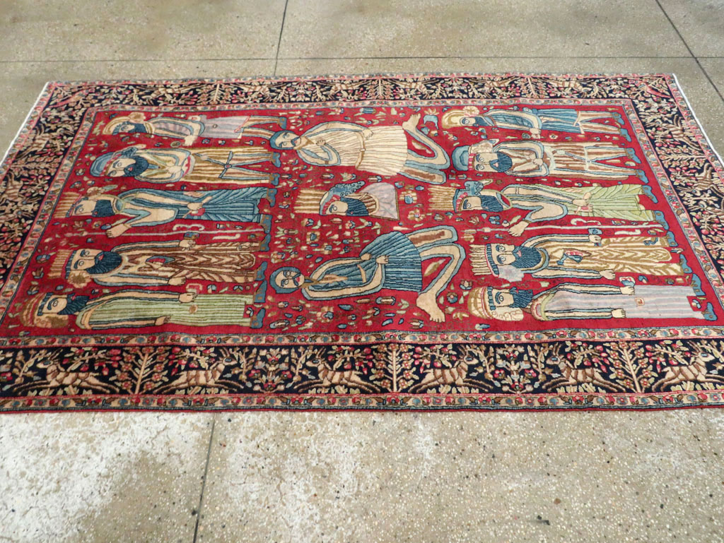 Vintage Persian Kerman Pictorial Accent Rug, No.27792 - Gss