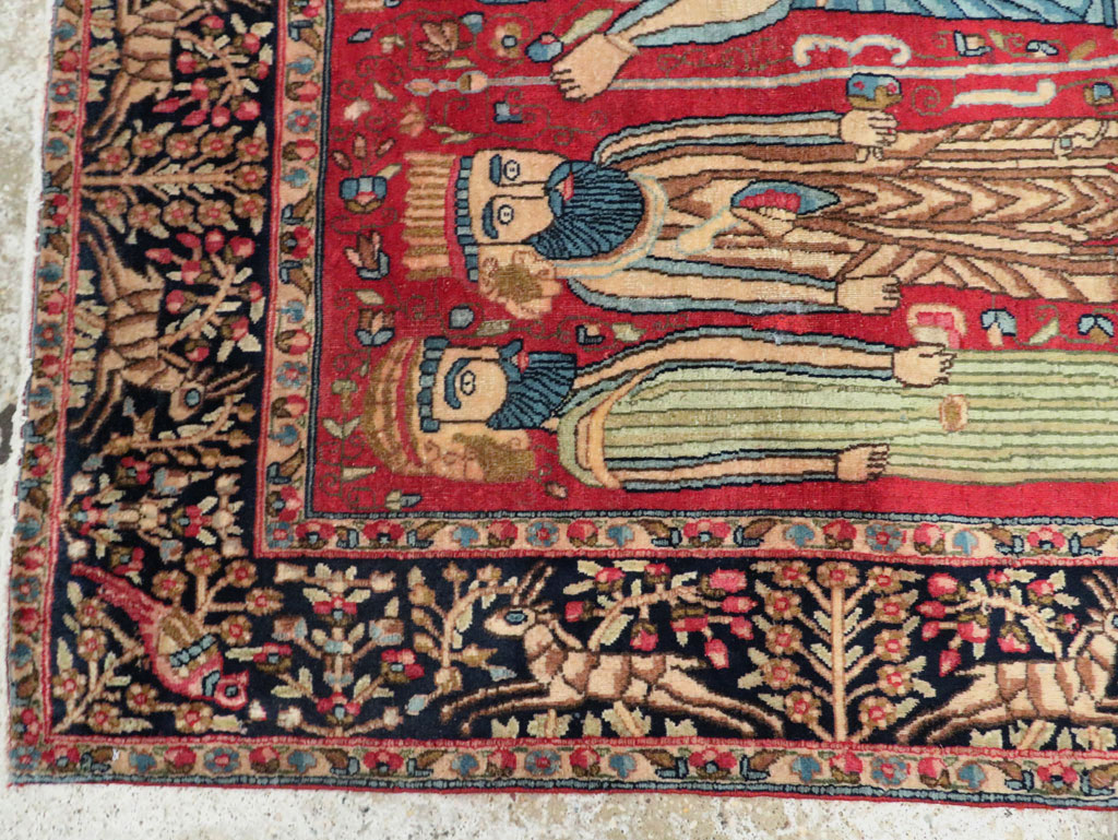 Vintage Persian Kerman Pictorial Accent Rug, No.27792 - Gss