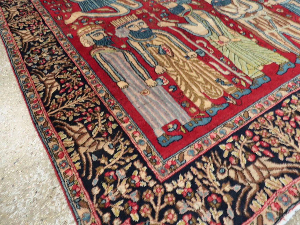 Vintage Persian Kerman Pictorial Accent Rug, No.27792 - Gss