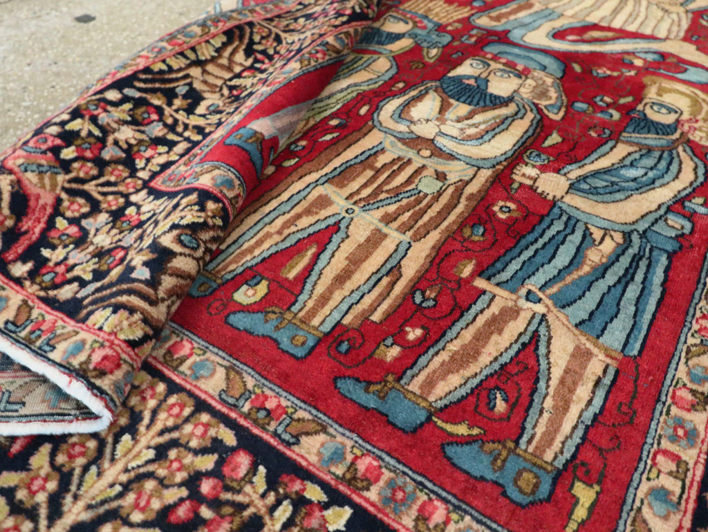 Vintage Persian Kerman Pictorial Accent Rug, No.27792 - Gss