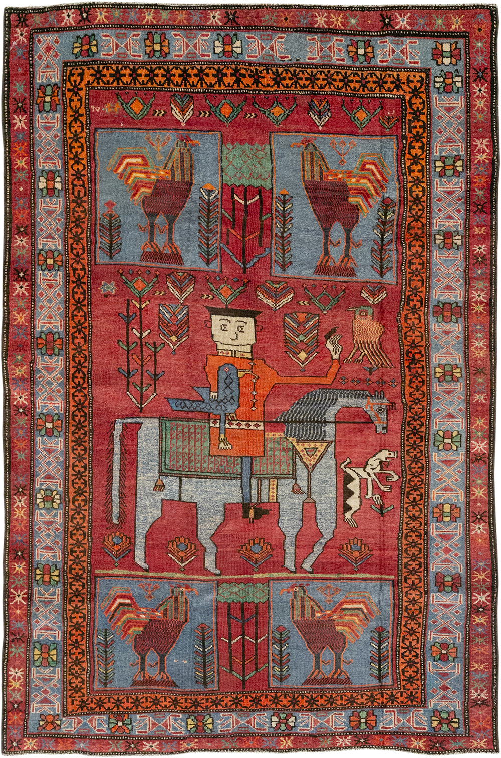 Vintage Caucasian Karabagh Pictorial Accent Rug, No.27793 - Gss