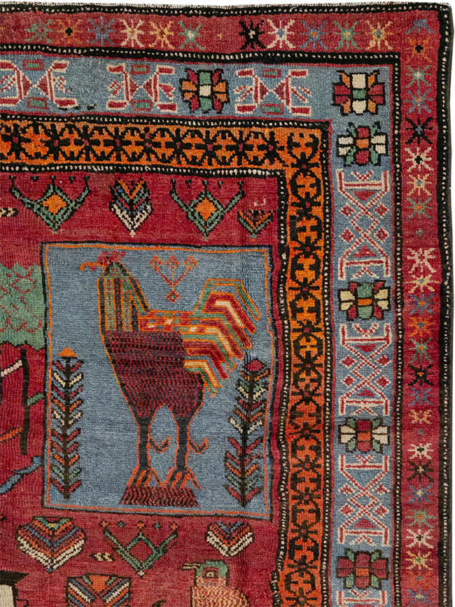 Vintage Caucasian Karabagh Pictorial Accent Rug, No.27793 - Gss