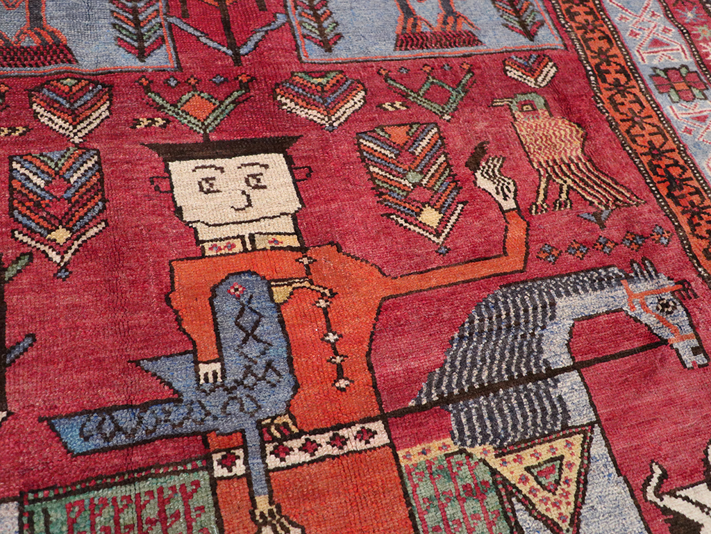 Vintage Caucasian Karabagh Pictorial Accent Rug, No.27793 - Gss