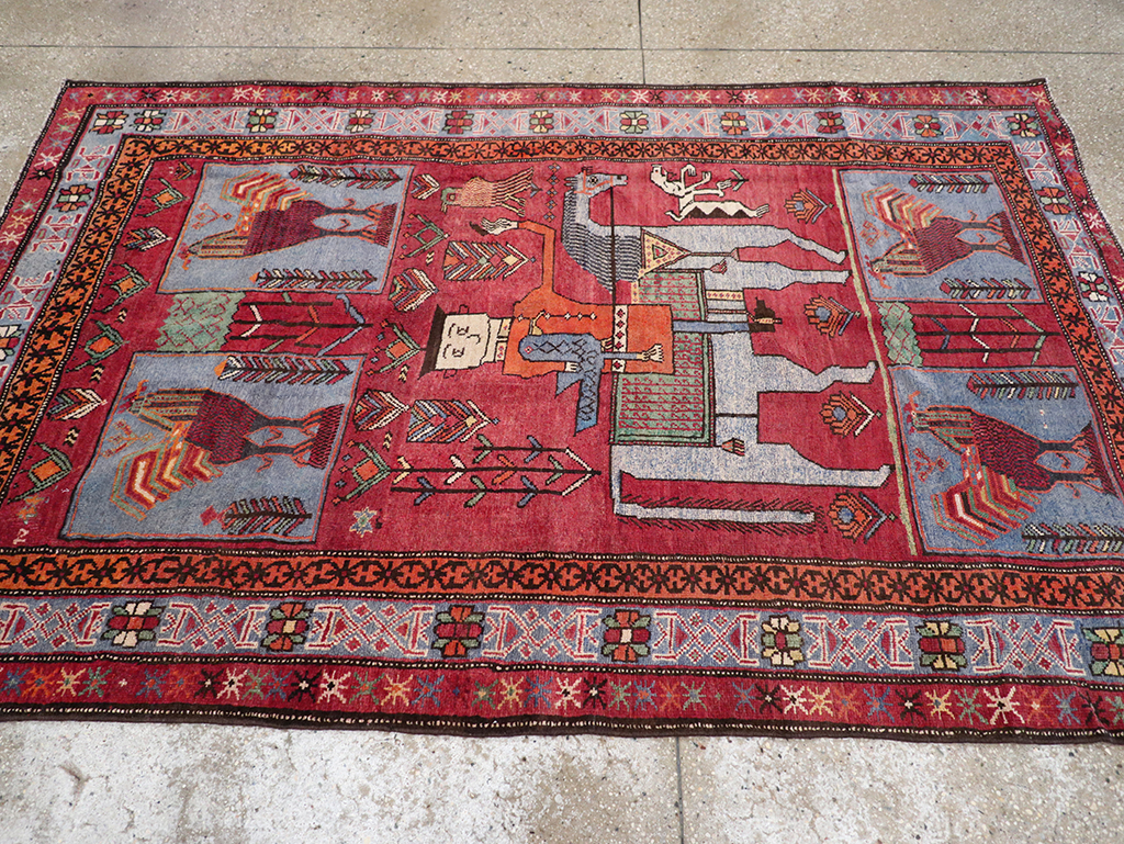 Vintage Caucasian Karabagh Pictorial Accent Rug, No.27793 - Gss