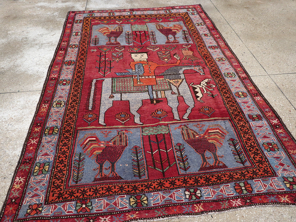 Vintage Caucasian Karabagh Pictorial Accent Rug, No.27793 - Gss