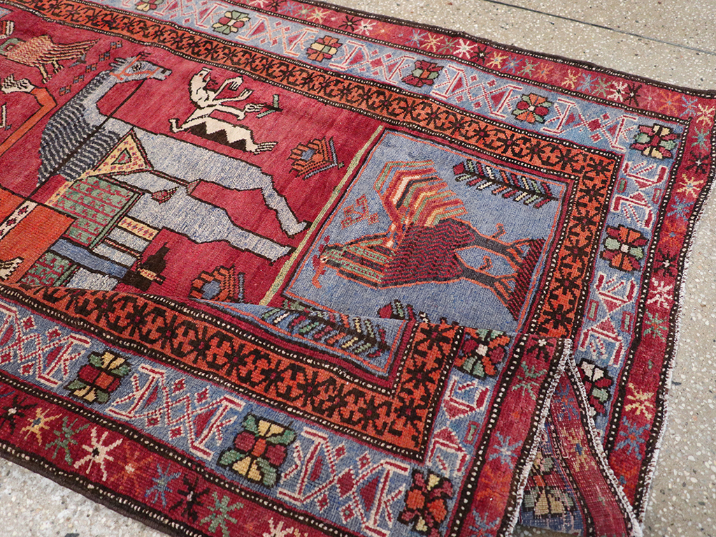 Vintage Caucasian Karabagh Pictorial Accent Rug, No.27793 - Gss