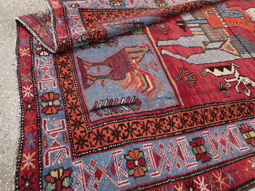 Vintage Caucasian Karabagh Pictorial Accent Rug, No.27793 - Gss