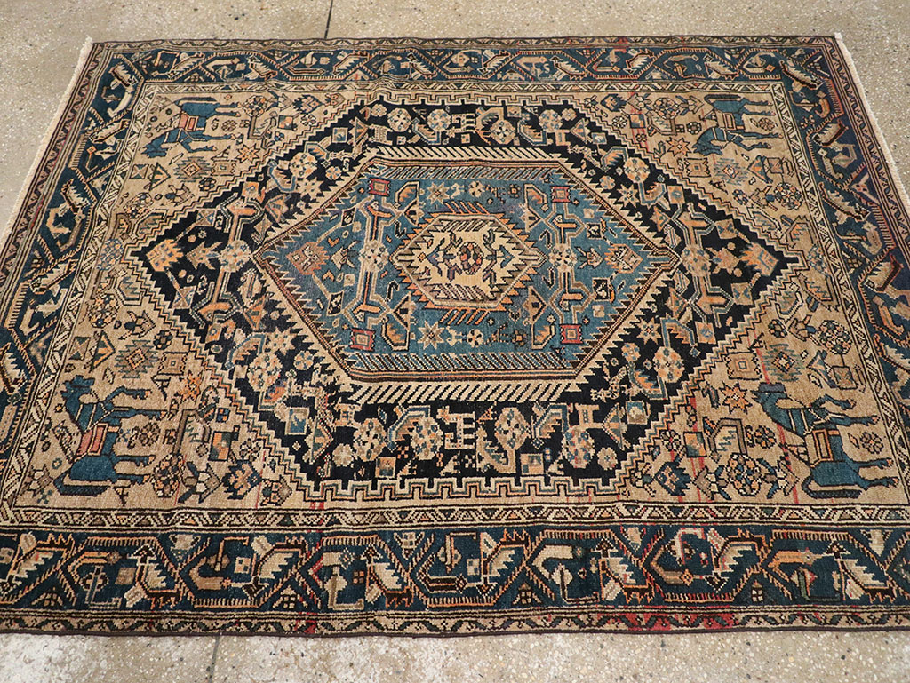 Antique Persian Malayer Pictorial Accent Rug, No.27795 - Gss
