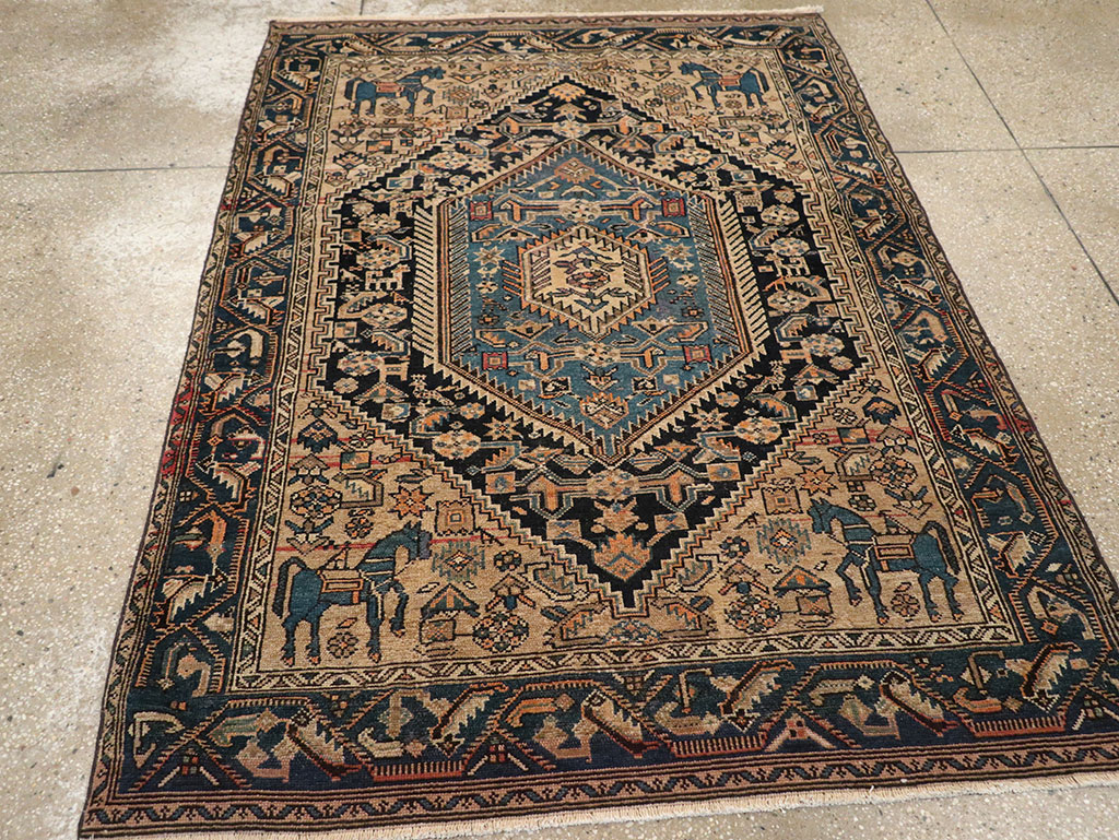 Antique Persian Malayer Pictorial Accent Rug, No.27795 - Gss