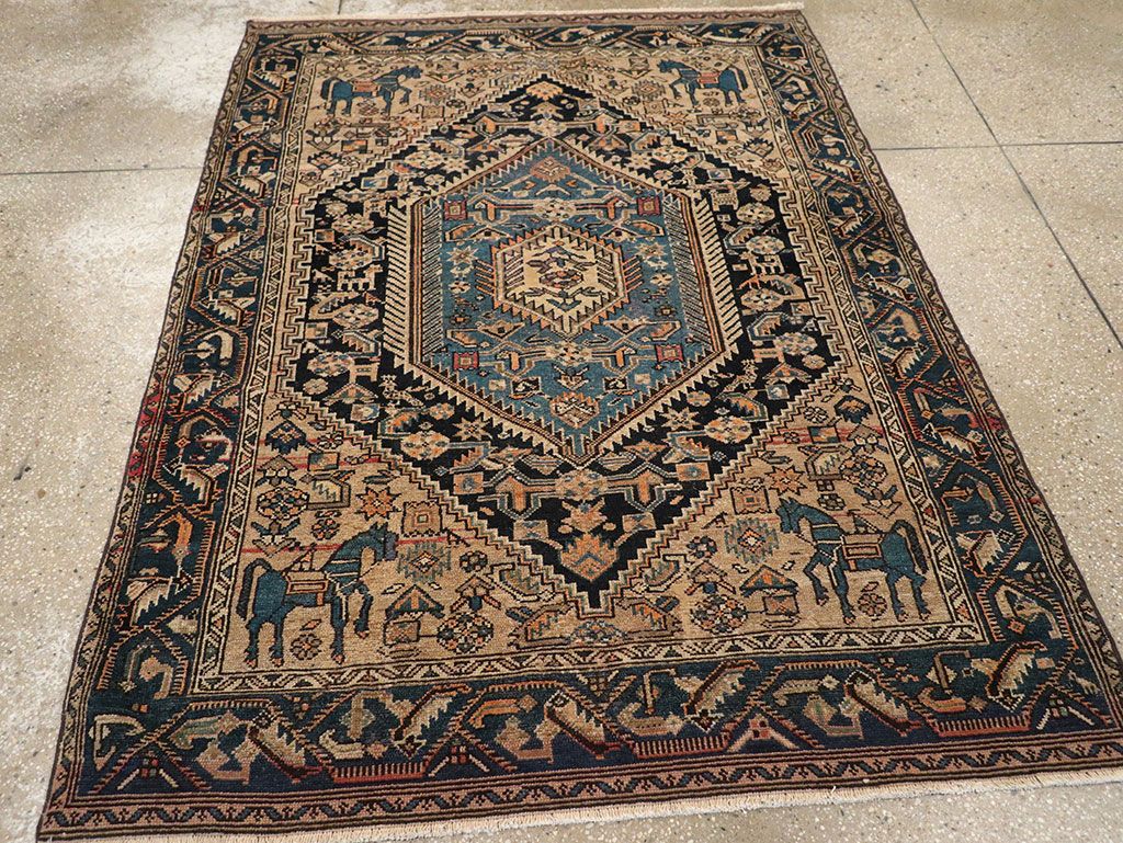 Antique Persian Malayer Pictorial Accent Rug, No.27795 - Gss