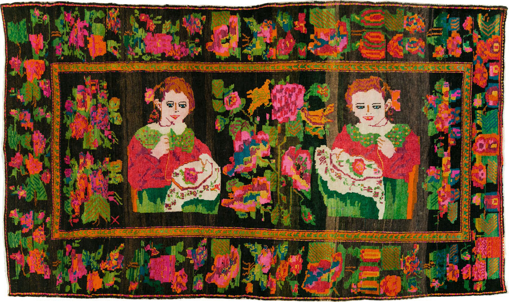 Vintage Pictorial Karabagh Rug, No.27809 - Gss