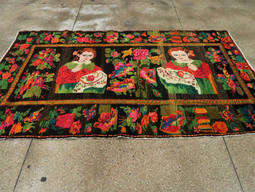 Vintage Pictorial Karabagh Rug, No.27809 - Gss