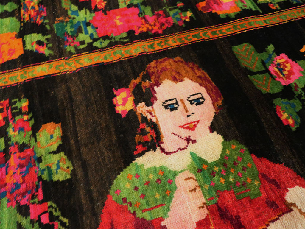 Vintage Pictorial Karabagh Rug, No.27809 - Gss