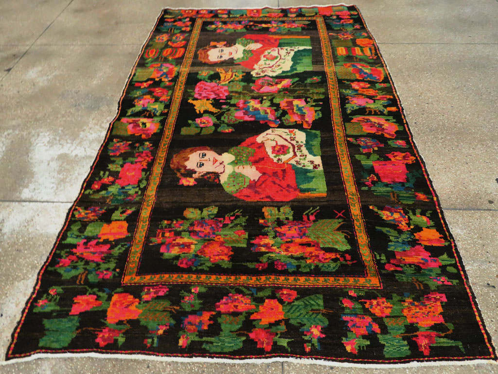 Vintage Pictorial Karabagh Rug, No.27809 - Gss