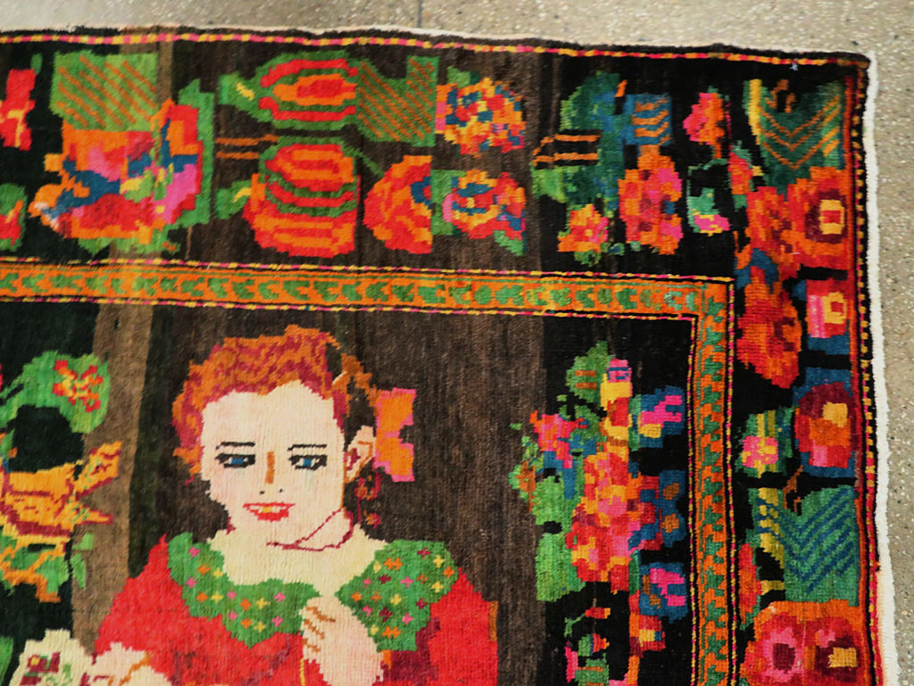 Vintage Pictorial Karabagh Rug, No.27809 - Gss