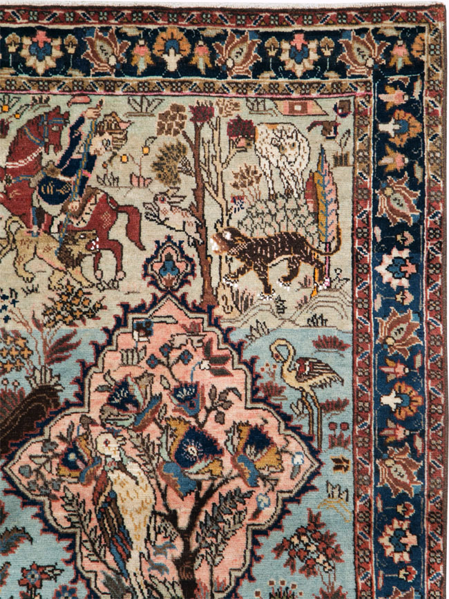 Vintage Persian Tabriz Pictorial Rug, No.27811 - Gss