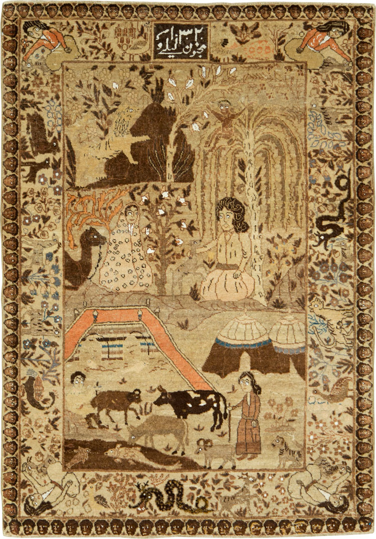 Antique Persian Pictorial Tabriz Rug, No.27817 - Gss