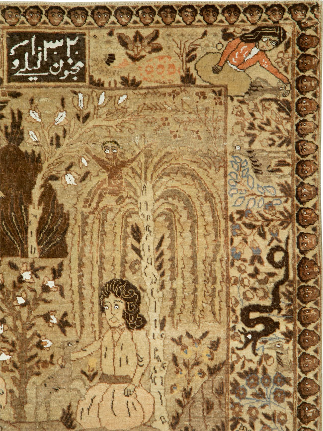 Antique Persian Pictorial Tabriz Rug, No.27817 - Gss