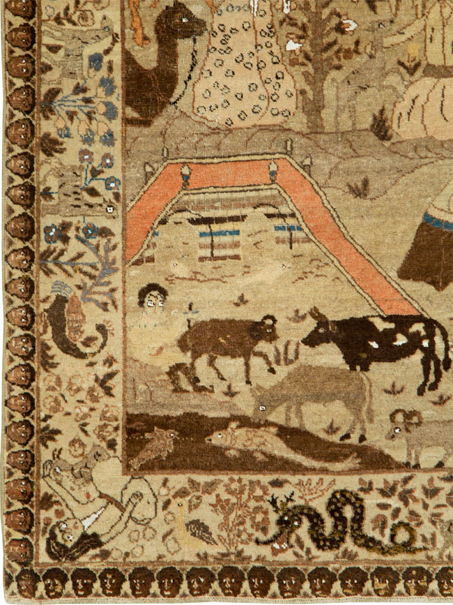 Antique Persian Pictorial Tabriz Rug, No.27817 - Gss