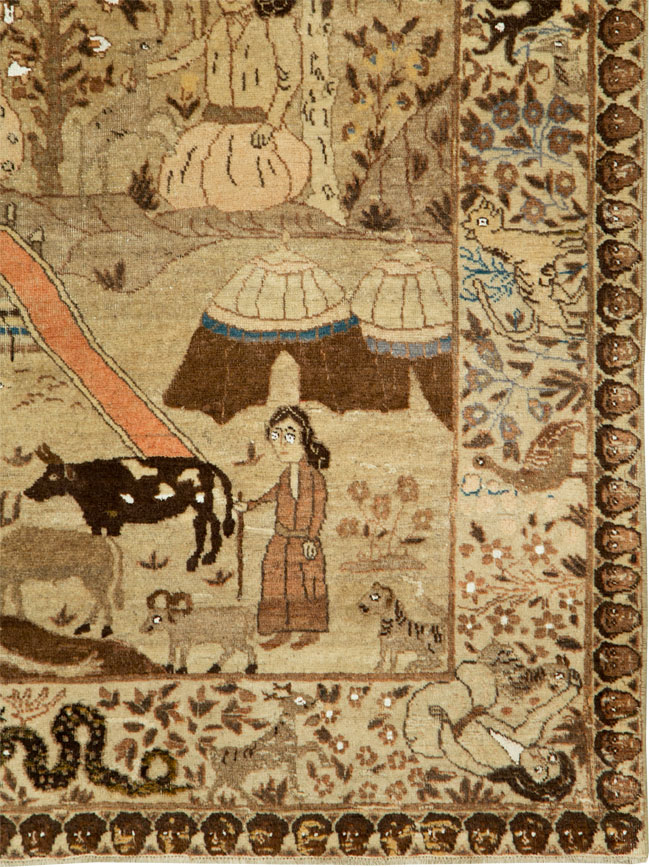 Antique Persian Pictorial Tabriz Rug, No.27817 - Gss