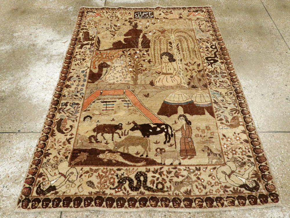 Antique Persian Pictorial Tabriz Rug, No.27817 - Gss