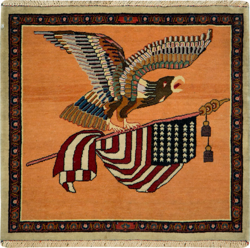 Antique Persian Kashan Flag Pictorial Rug, No.27823 - Gss