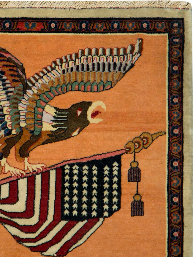 Antique Persian Kashan Flag Pictorial Rug, No.27823 - Gss