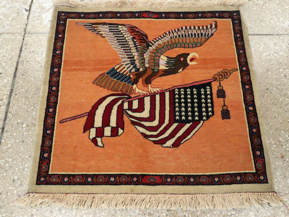 Antique Persian Kashan Flag Pictorial Rug, No.27823 - Gss
