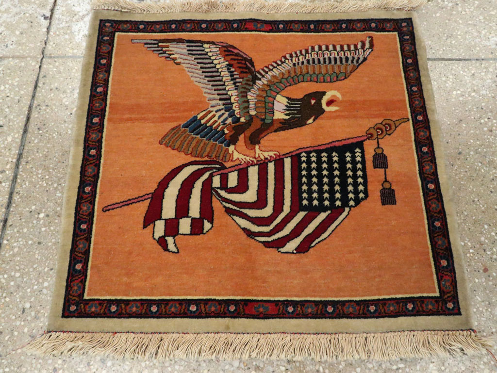 Antique Persian Kashan Flag Pictorial Rug, No.27823 - Gss
