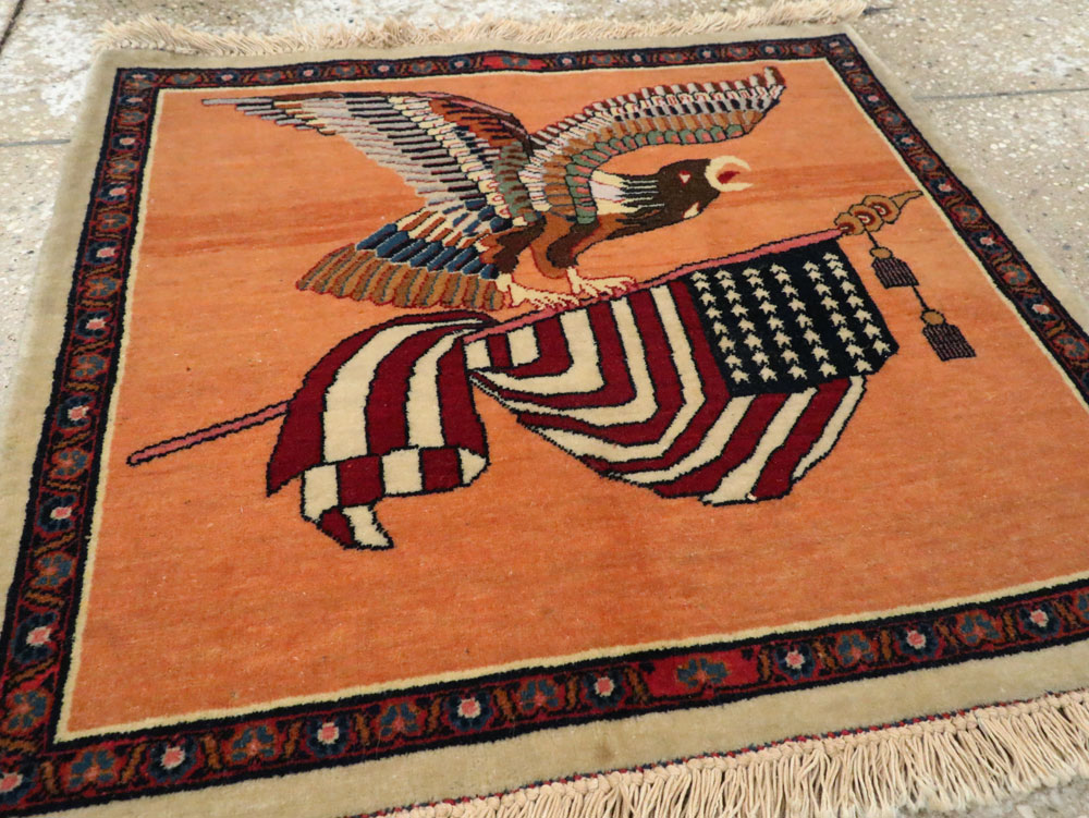 Antique Persian Kashan Flag Pictorial Rug, No.27823 - Gss