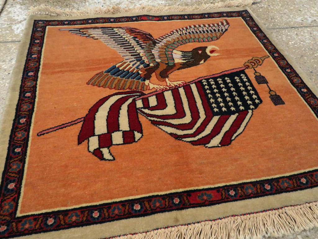 Antique Persian Kashan Flag Pictorial Rug, No.27823 - Gss