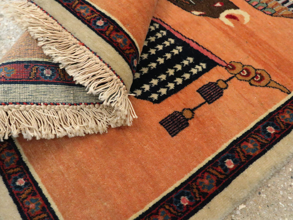 Antique Persian Kashan Flag Pictorial Rug, No.27823 - Gss