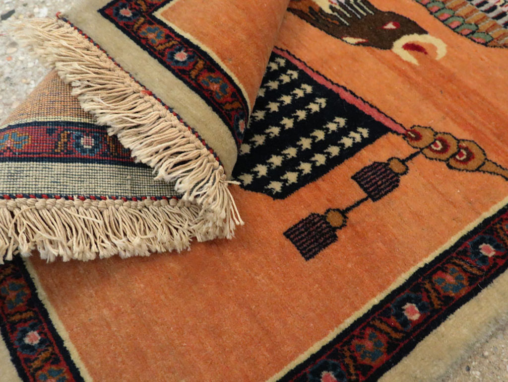 Antique Persian Kashan Flag Pictorial Rug, No.27823 - Gss