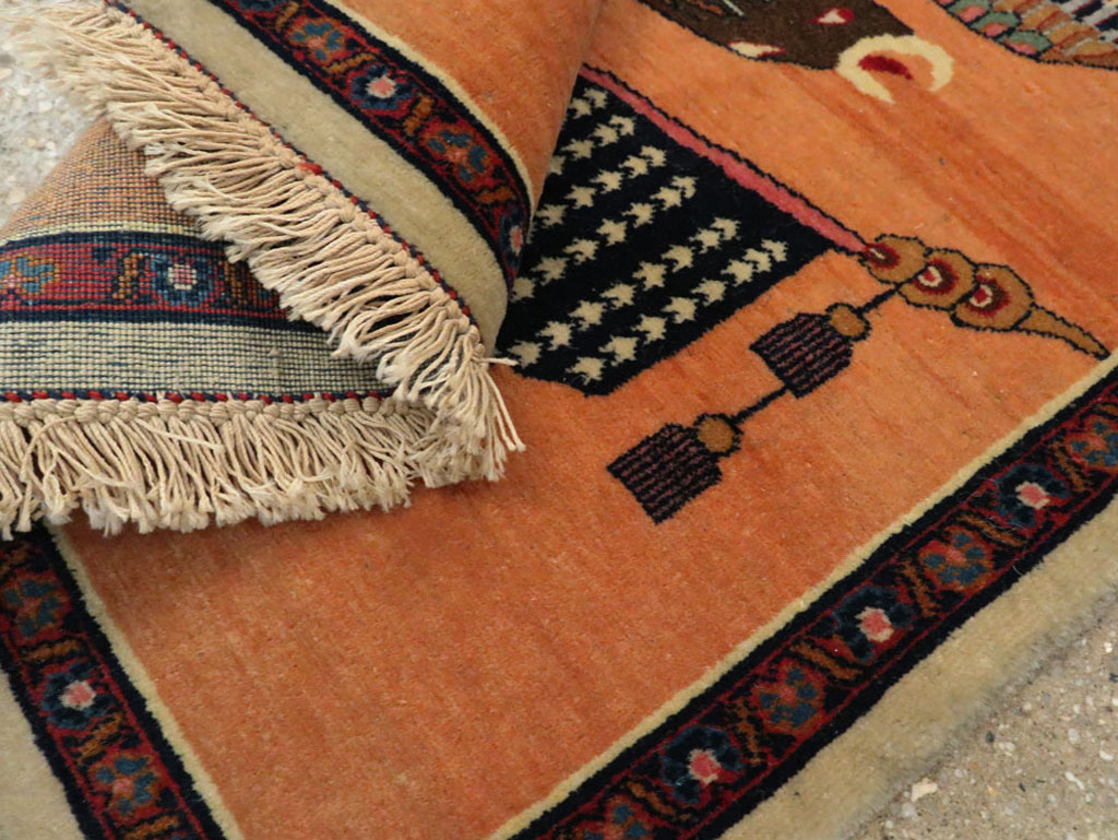 Antique Persian Kashan Flag Pictorial Rug, No.27823 - Gss