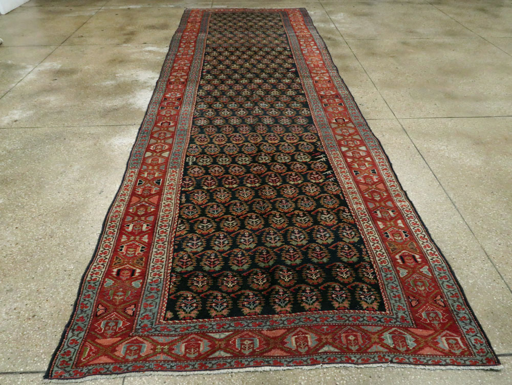 Antique Persian Kurdish Wide Gallery Runner, No.27826 - Gss