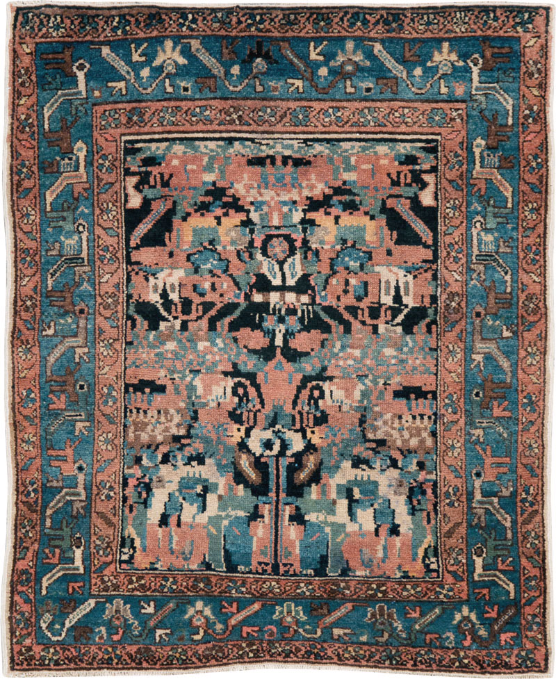 Antique Persian Malayer Square Throw Rug, No.27833 - Gss