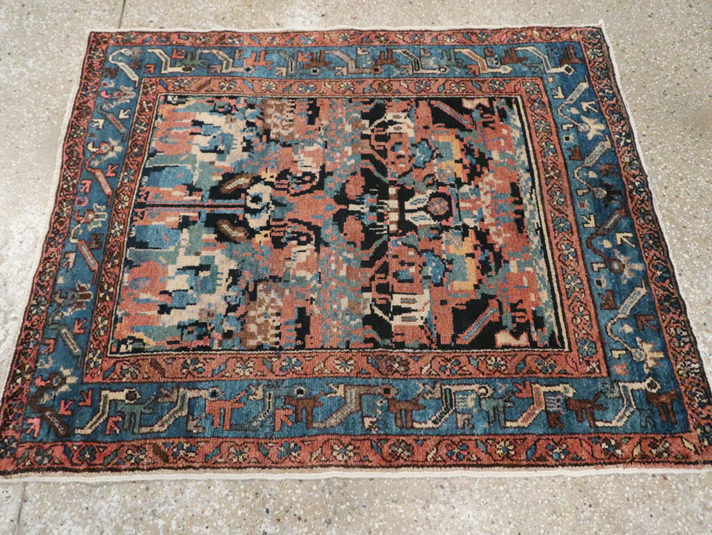 Antique Persian Malayer Square Throw Rug, No.27833 - Gss