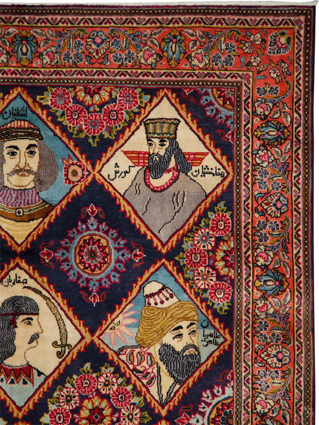 Vintage Persian Kerman Pictorial Accent Rug, No.27903 - Gss