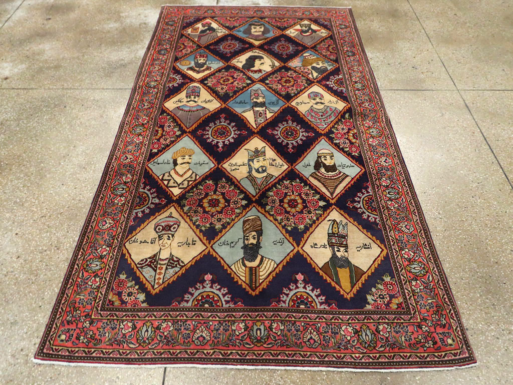 Vintage Persian Kerman Pictorial Accent Rug, No.27903 - Gss