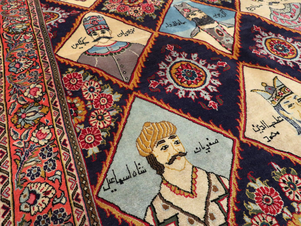 Vintage Persian Kerman Pictorial Accent Rug, No.27903 - Gss