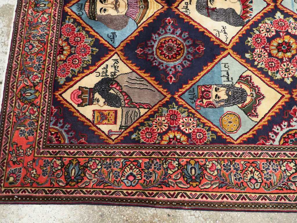Vintage Persian Kerman Pictorial Accent Rug, No.27903 - Gss