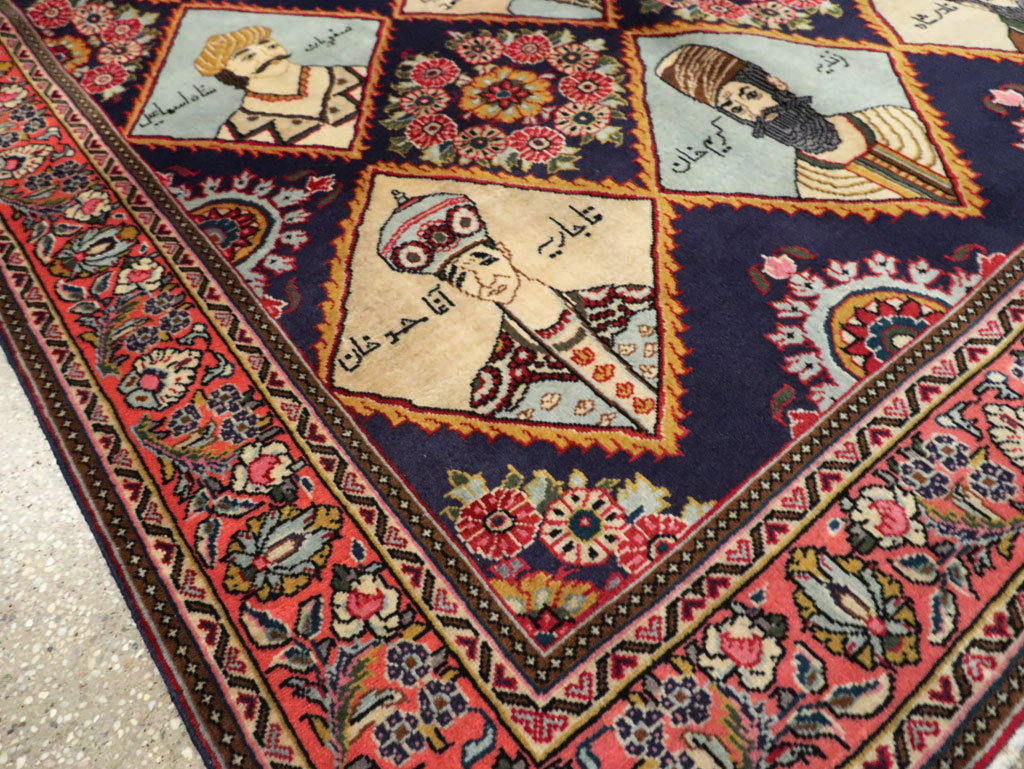Vintage Persian Kerman Pictorial Accent Rug, No.27903 - Gss