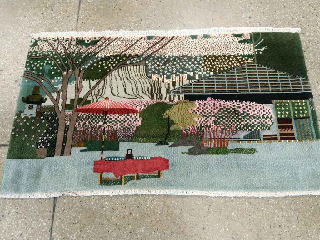 Vintage Persian Tabriz Pictorial Throw Rug, No.27914 - Gss