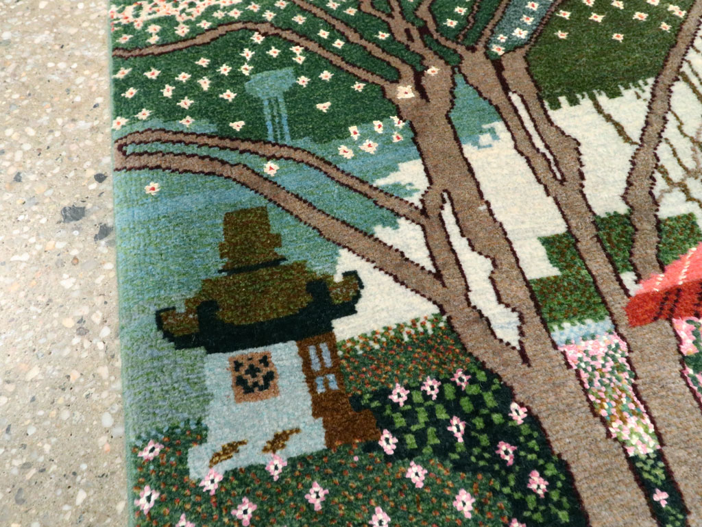 Vintage Persian Tabriz Pictorial Throw Rug, No.27914 - Gss