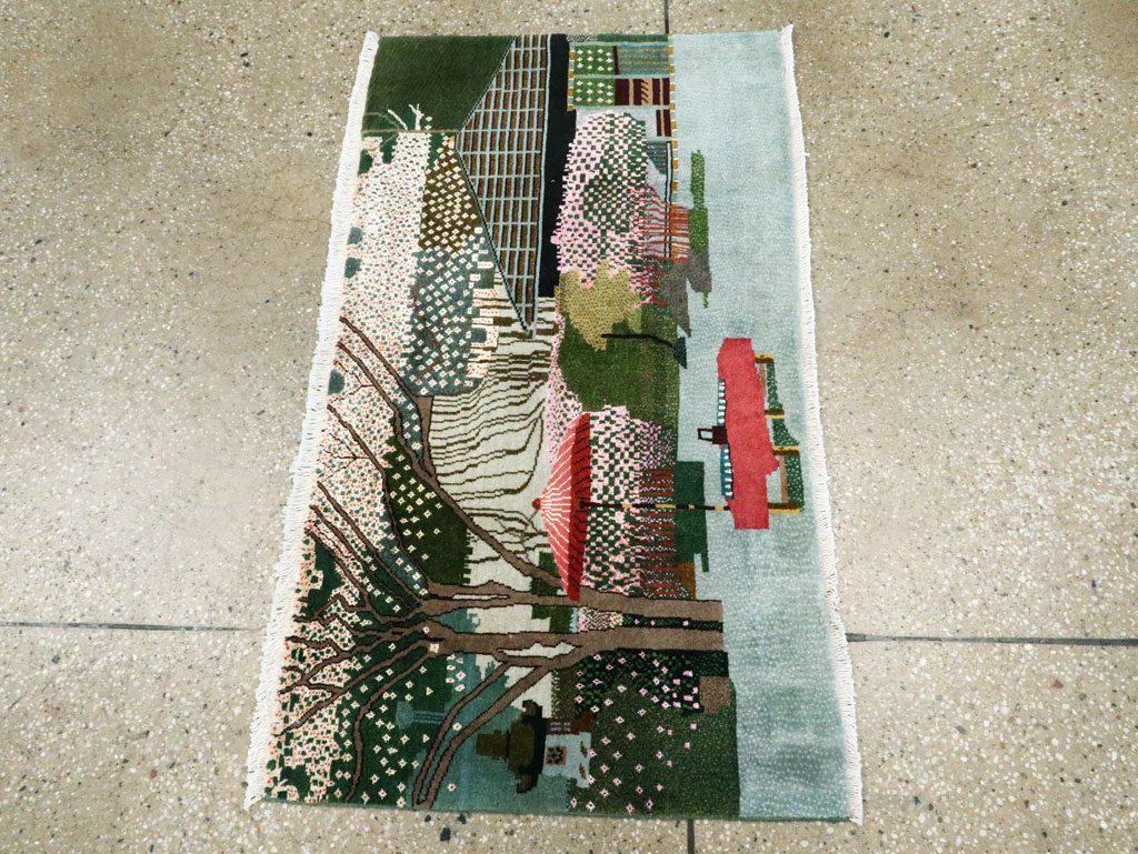 Vintage Persian Tabriz Pictorial Throw Rug, No.27914 - Gss