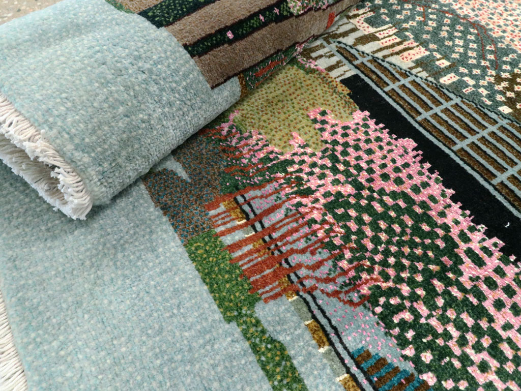 Vintage Persian Tabriz Pictorial Throw Rug, No.27914 - Gss