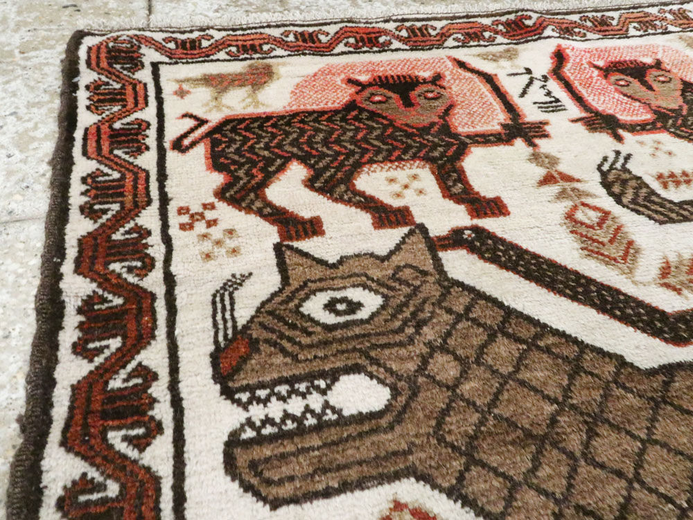 Vintage Persian Pictorial Gabbeh Throw Rug, No.27985 - Gss