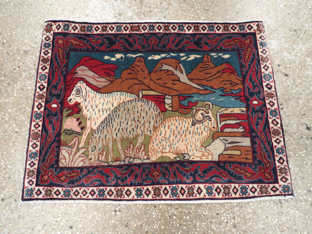 Vintage Persian Sarouk Pictorial Throw Rug (Pair: 1 of 2), No.27994 - Gss
