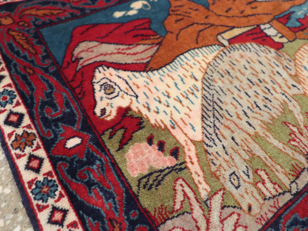 Vintage Persian Sarouk Pictorial Throw Rug (Pair: 1 of 2), No.27994 - Gss